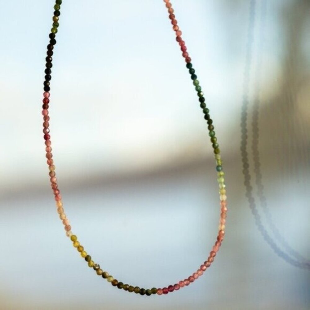 Watermelon Tourmaline Dainty Beaded Necklace Colorful Stacking Gemstone Necklace - Picture 11 of 11